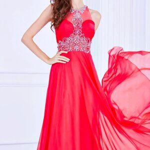 ANGELA & ALISON sz 4 Fuchsia Chiffon Long FORMAL PROM PAGEANT DRESS 661125 $500
